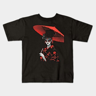 Geisha | Grim Reaper Geisha Skull | Cool Retro Japanese Aesthetic #15 Kids T-Shirt